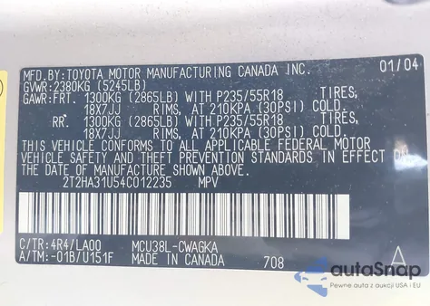 2004 Lexus Rx 330 from USA, damaged, VIN 2T2HA31U54C012235